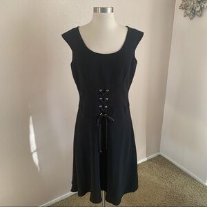 Donna Morgan Corset Waist Black Midi Dress Sz 8